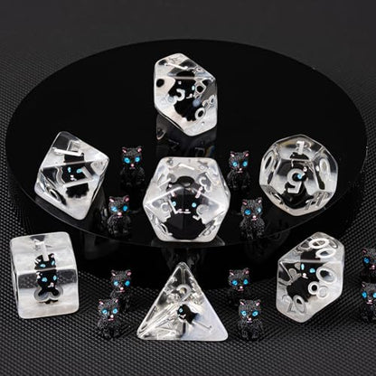 Resin D&D Dice Set, Polyhedral Black Cat Dice for Dungeons and Dragons Role Playing Games (D20, D12, D10, D8, D6, D4) for Ages 15 and Up - color: Black Cat2