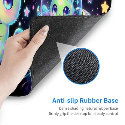Alien Cat Gaming Mouse Pad Extended Large Mouse Mat 31.5 X 11.8 Inch Nonslip Rubber Base Long Desk Pad Stitched Edges Mousepad Mice Pad for Office Home Game - color: Alien Cat