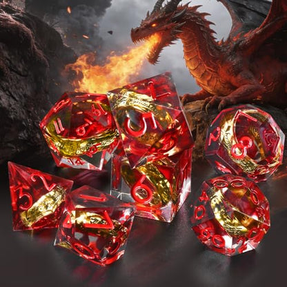 FONVGOGO Magic Lord Rings D and D Dice Set, Sharp Edge Resin DND Dice with Box 7Pcs Dungeons and Dragons Polyhedral Dice Set for Role Playing Game Gift Tabletop Games (Ring Red) - color: Ring Red