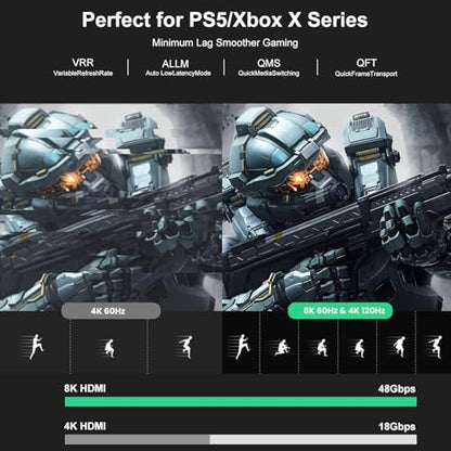 8K Fiber Optic HDMI Cable, 48Gbps Ultra High-Speed HDMI 2.1 Cable 8K@60Hz 4K@120Hz Dynamic HDR/eARC/HDCP 2.3, Directional HDMI Cord Compatible with Game Console PS5 Xbox Series X/Blu-ray/TV (66 ft) - size: 66 ft