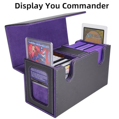 AFIING MTG Commander Deck Box 200 Double Sleeved Cards Storage, 3-in-1 Magnetic Card Case Organizer for Magic: The Gathering TCG CCG, 4 Dividers & 2 Toploaders Black/Purple - color: Black purple