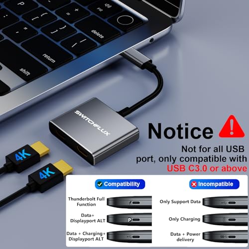 USB C to Dual HDMI Adapter, 4K@60Hz Dual Monitor Adapter for Extended & Mirror Display, HDMI Splitter Compatible with MacBook Pro/Air, Dell, HP, and Lenovo laptops - size: 6.2inch