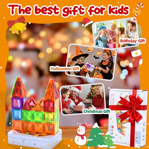 ZNZ Mini Magnetic Tiles 48PCS Travel Set with Case, Portable Magnetic Blocks Building Toys, Montessori Preschool Classroom Must Haves Sensory STEM Toys, Birthday Gift for Boys Girls Ages 3-8 - style: 48