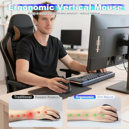 TRELC Wireless Gaming Mouse with 5 D Rocker, 24000 DPI/11 Programmable Buttons, Vertical Ergonomic Mouse for 2 Devices Connection (BT+2.4GHz), Rechargeable Mice for PC/Laptop/E-Sports/Gamer - color: Black