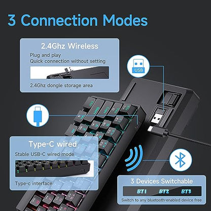DIERYA DK63 60% Wireless Mechanical Gaming Keyboard | Bluetooth/2.4G/Wired Keyboard | RGB Backlit Compact 63 Keys Mini Office Keyboard | with Blue Switch | for Windows Laptop PC Gamer Typist-Black - style: Black/Blue Switches