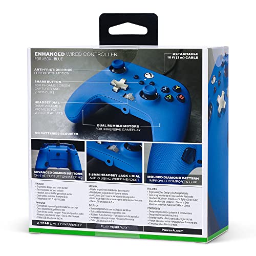 PowerA Enhanced Wired Controller for Xbox Series X|S - Blue, Officially Licensed for Xbox - color: Blue