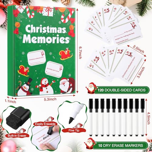Christmas Card Game Set for Family Game Night, 120 Cards with 10 Dry Erase Markers, Fun Holiday Party Board Games for Groups of 3 or More Players, Stocking Stuffer & Secret Santa Gift