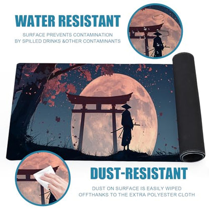 Japanese Samurai Gaming Mouse Pad, Desk Mat, Large Mousepad with Non-Slip Rubber Base XL Extended, Big Keyboard Mat Office&Home, Gamers, 31.5x11.8in, Cherry Blossom - color: Samurai2