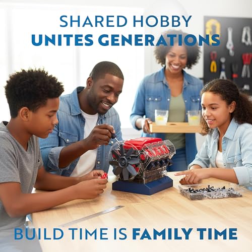 Playz Large V8 Engine Model Kit Build Your Own Mini V8 Engine kit that Runs | for Adults and Kids 8+,Working V8 Engine Building Blocks set DIY STEM kit, Visbile Real Mini Engine Build Kit that Works - style: V8 Engine