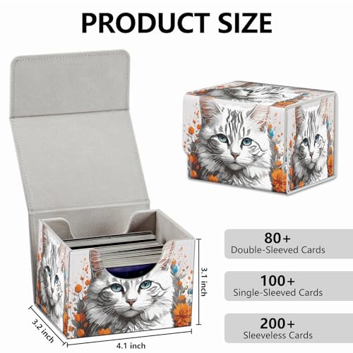 Strong Magnet Card Case Deck Box Mtg Card Box Playing Card Box Magic Deck Box Tcg Up to 200 Cards Creative Pattern Trading Card Storage Box for Collectible Card Games, Long-Haired White Cat - color: Long-Haired White Cat