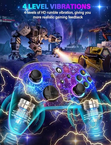 Wireless Switch Pro Controller for Nintendo Switch/OLED/Lite/Switch 2, 1200mAh Rechargeable Switch Controllers with 10 Colors LED & Cool Galaxy Nebula Design, Wake Up, Turbo, Vibration, Motion Control - color: Starry Blue