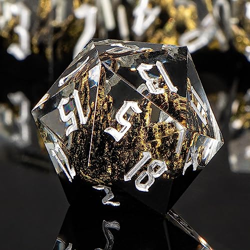 KERWELLSI DND Dice Set D&D, 7pcs Sharp Edge Resin D and D Dice with Gift Box, Nature Mountain Dungeon Dragon Role Playing Dice D20 D12 D10 D8 D6 D4 - color: Black