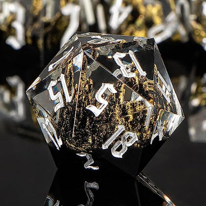 KERWELLSI DND Dice Set D&D, 7pcs Sharp Edge Resin D and D Dice with Gift Box, Nature Mountain Dungeon Dragon Role Playing Dice D20 D12 D10 D8 D6 D4 - color: Black