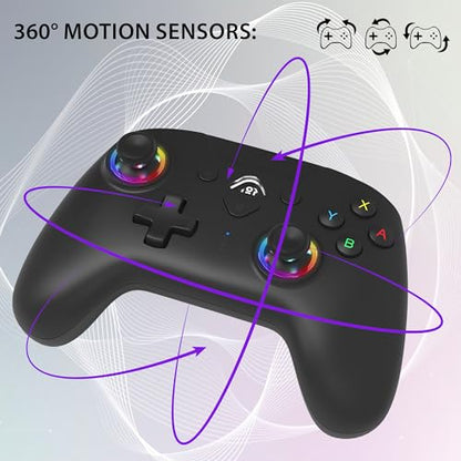SUBSONIC Switch and Switch 2 Wireless Controller - LED Pro controller Black | Pro Controller Gamepad for Nintendo Switch 2 and Nintendo Switch, Ergonomic, Programmable LED, Vibration Function, Gyroscope - color: Black