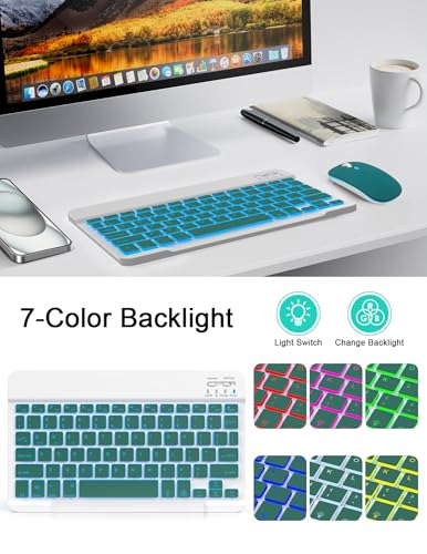 LAMA 7 Colors Backlit Bluetooth Keyboard and Mouse Combo for iPad Pro/Air/Mini, Ultra-Slim Rechargeable Wireless Keyboard and Mouse for iPhone 15/14/13 Pro/Samsung/PC/Laptop/iOS/Windows/Android,DGN - color: Dark Green