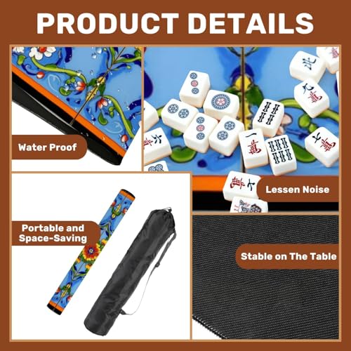 Mahjong Mat 31.5" x 31.5" Mexican Talavera Floral Ceramic Tile Blue Non-Slip Noise Reduction Mahjong Tiles Table Cover for Dominoes Poker Card Board and Tile Games Gift - color: Color6
