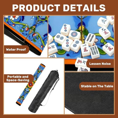 Mahjong Mat 31.5" x 31.5" Mexican Talavera Floral Ceramic Tile Blue Non-Slip Noise Reduction Mahjong Tiles Table Cover for Dominoes Poker Card Board and Tile Games Gift - color: Color6