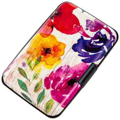 Credit Card Holder, Metal Card Wallet RFID Blocking Mini Slim Aluminum Business Hard Card Case for Women Men (A Watercolor Flowers) - color: A Watercolor Flowers