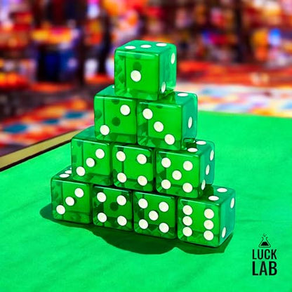 Luck Lab 10 Piece 19 mm Dice Pack - Acrylic Translucent D6, Square w/Rounded Edge for Casino, Craps, RPG MTG DND Dice Table Games and Board Games (Green) - color: Green