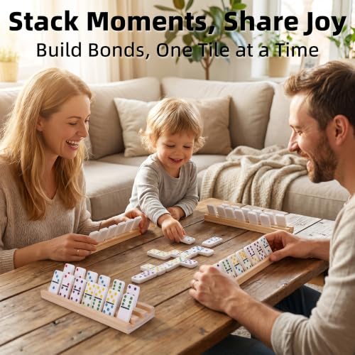 Mexican Train Dominoes Double 12, 91 Dot Tiles, 8 Racks & Hub | Colorful Dot Tiles, Wooden Racks, Center Hub, Portable Case, Great for Family Game Nights & Party Games - style: Double 12 Dot + 8 Racks
