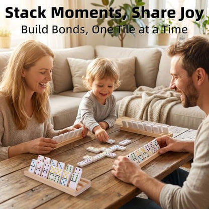 Mexican Train Dominoes Double 12, 91 Dot Tiles, 8 Racks & Hub | Colorful Dot Tiles, Wooden Racks, Center Hub, Portable Case, Great for Family Game Nights & Party Games - style: Double 12 Dot + 8 Racks