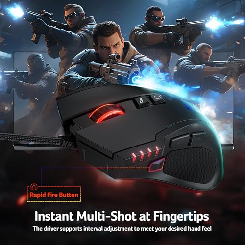 Acer Wired Gaming Mouse, 12,800 DPI RGB Ergonomic Computer Mouse for PC | Optical Sensor, 12 Backlit Modes, 8 Programmable Buttons, Software for DIY Keybinds, Rapid Fire, USB Mouse for Laptop