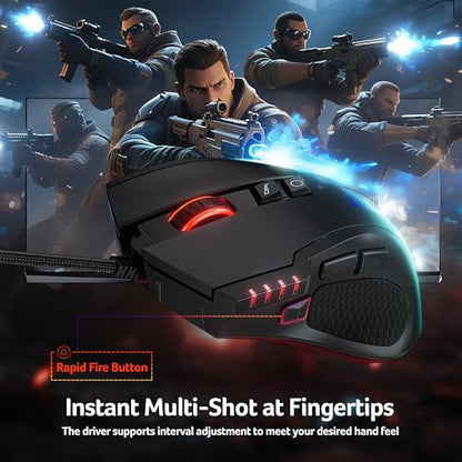 Acer Wired Gaming Mouse, 12,800 DPI RGB Ergonomic Computer Mouse for PC | Optical Sensor, 12 Backlit Modes, 8 Programmable Buttons, Software for DIY Keybinds, Rapid Fire, USB Mouse for Laptop