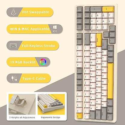 Ajazz Mechanical Gaming Keyboard,Hot Swappable Mechanical Keyboard with Numeric Pad,Compact USB Wired Keyboard 100 Keys Double-Shot ABS Keycaps,N-Key Rollover RGB Custom Keyboard for PC Mac(MX Red) - color: Cheese/Hot-swap Red Switch