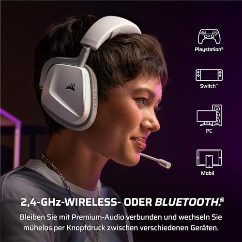 Corsair Void v2 Wireless Gaming Headset with Bluetooth for PC, PS5, PS4, Switch, Mobile – Dolby Atmos, 70 Hr Battery, Dual Wireless, Lightweight, Fast Charging – White | For PC, PS5, PS4, Switch & Mobile ,Dolby Atmos, 70 Hours Battery Life, Double Wireles