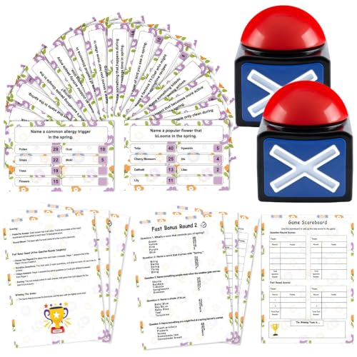 Spring Friendly Feud Game with 2 Answer Buzzers, Fun Family Spring Party Games for Adults Teens Feud Card Trivia Quiz Activities for Holiday Party Family Office Group Team Building - style: Spring