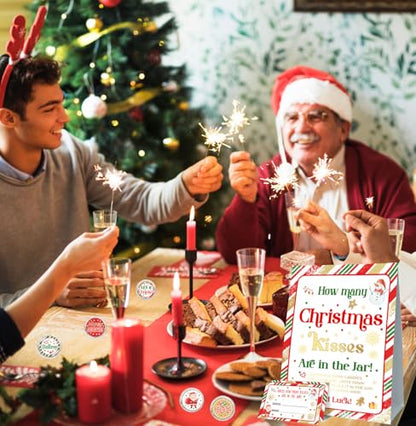 ALodr Guess How Many Christmas Kisses Game, How Many Kisses Standing Sign 50 Guessing Cards 180 Christmas Kisses Stickers, Christmas Games for Adults, How Many Kisses Christmas Game Set for Christmas - color: Christmas 01