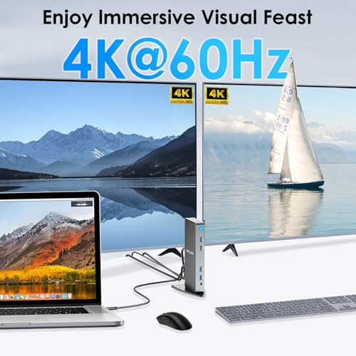 WAVLINK Pro Dual 4K@60Hz Universal Docking Station | USB 3.0/USB-C Laptop Dock for Mac & Windows | 2 HDMI/DP Monitors, Gigabit Ethernet, 6 USB 3.0 | Home Office & Multi-Screen Productivity. - color: 69DK11