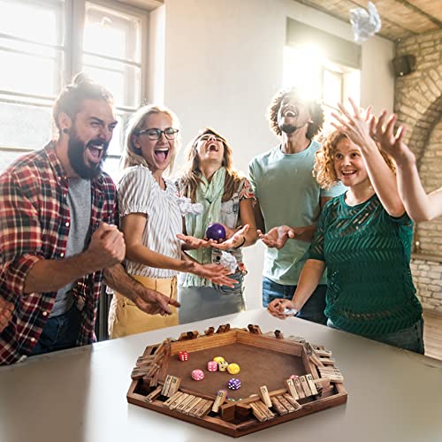 WOOD CITY Shut The Box Game Wooden for 6 Players, Close The Box Math Game for Kids Adults with 16 Dice, 6 Way Tabletop Quick Board Game for Family Friends 3+ Years Old in Classroom, Party or Pub - style: 6 Players