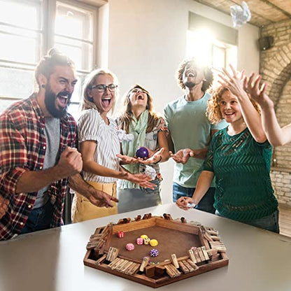 WOOD CITY Shut The Box Game Wooden for 6 Players, Close The Box Math Game for Kids Adults with 16 Dice, 6 Way Tabletop Quick Board Game for Family Friends 3+ Years Old in Classroom, Party or Pub - style: 6 Players