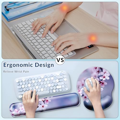 Desk Mat Set Keyboard and Mouse Pad with Wrist Rest Support | Ergonomic,Pain Relief, 4-in-1 Large Big Mousepad Computer Mats,Desk Pad Matt Mats for Desktop Home & Office - color: L1-Cherry Blossom