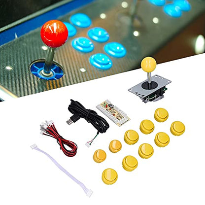 Zunate QM070901 Replacement Joystick, Arcade Game DIY Kit Parts with Encoder, 10 Buttons, Arcade Game Joystick Replacement Tool Kit for Windows XP/7/8/10 (Yellow)