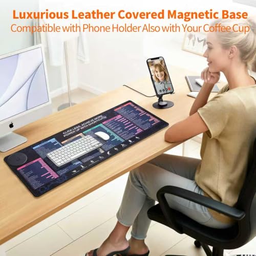 Wireless Charging Mouse Pad with Phone Holder Gaming Mousepad Desk Mat 15W Qi Fast Charging Pad Ultra-Smooth Surface Non-Slip Extended Premium Black Computer Keyboard Mat for MacBook PC Laptop - color: Holder -Charging
