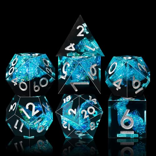 AUSTOR 7-Die DND Dice Set Handmade Sharp Edge Polyhedral Dice for Dungeons and Dragons D&D RPG MTG Table Games（Black&Blue,Silver） - color: Black&blue,silver
