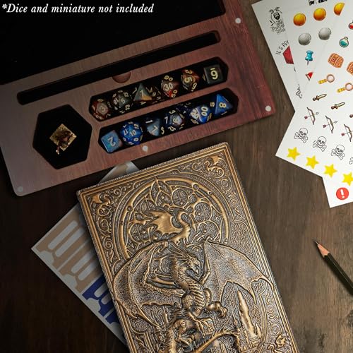 First Reign 3-in-1 DnD Dice Box, DnD Dice Tray & Journal | D&D Starter Set | DnD dice box with double rolling trays & journal | Fits 2 RPG dice sets, mini, pencil (not included) | DnD accessories & gift