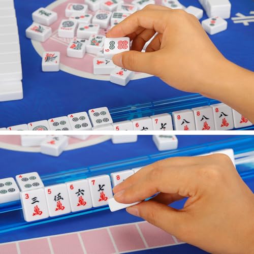 Suncle American Mahjong Tile Set,166 White Tiles Mahjong Set,4 Colors Mahjong Racks,Travel Mahjong Set with Blue Carrying Bag - color: Blue