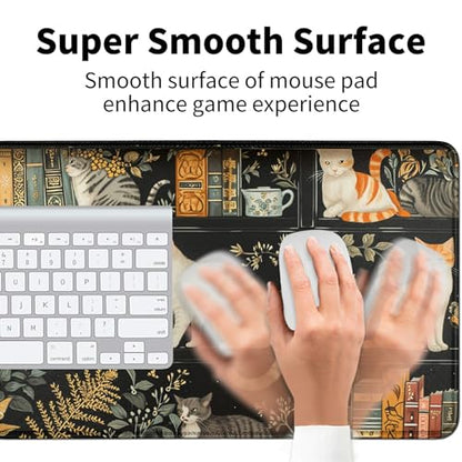 Cats and Bookshelves for MTG & TCG Playmat Mouse Pad,BFDHGQZC 24" x 14" Game Mat for MTG/RPG/CCG Trading Card Game Playmats Table Mat Perfect for Card Games Video Games Computer Office - color: Cats and Bookshelves