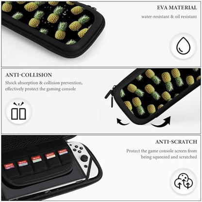 PPIKTC Travel Hard Shell Carrying Case for Switch, Shockproof Protective Storage Bag with 15 Game Cartridges, Upside Down Pineapple Tropical Fruits - color: Design (340)