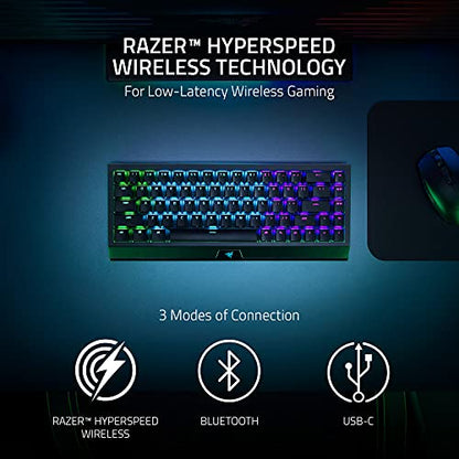 Razer BlackWidow V3 Mini Wireless Mechanical Gaming Keyboard, Yellow Switch | Linear & Silent, Phantom Pudding Keycaps, Snap Tap, 200 Hr Battery - color: Yellow Switches - Linear & Silent, size: BlackWidow V3 Mini - Phantom Edition, style: Keyboard