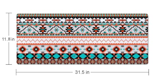 Large Gaming Mouse Pad with Stitched Edges, Colorful Aztec Pattern Desk Mat, Extended XL Keyboard Pad, Non-Slip Rubber Base Desk Pad for Keyboard and Mouse, 31.5X11.8 inch - color: Colorful Aztec Pattern