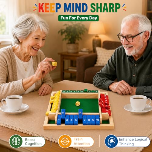 Winzwon Shut The Box Game, Wooden Family Board Game for 2-4 Players | Classic Wooden Dice Game for Kids and Adults, Ideal for Family Game Night, Classrooms, Travel, Camping, Parties and Pubs