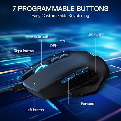 Redragon M695 Wired Optical Gaming Mouse 24000 DPI Remapping Keys | Stable Lag-Free Connection, Smooth Precise Tracking, Programmable Button, Ergonomic Grip Body Comfort