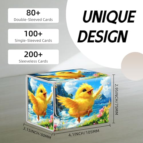 Trading Card Storage Box, Holds 100+ for MTG Cards, Premium PU Leather with Magnetic Closure, Cheerful Yellow Chick By Sea Durable Deck Box for Magic the Gathering, Trading Card Games - color: Cheerful Yellow Chick By Sea