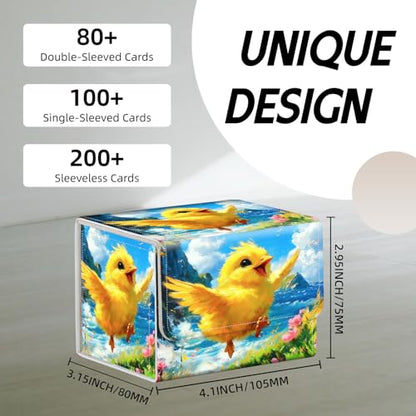 Trading Card Storage Box, Holds 100+ for MTG Cards, Premium PU Leather with Magnetic Closure, Cheerful Yellow Chick By Sea Durable Deck Box for Magic the Gathering, Trading Card Games - color: Cheerful Yellow Chick By Sea