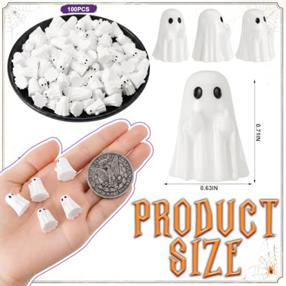 Weysat 100 Pcs Mini Halloween Ghost Figurines Miniature Resin Spooky Cute Finger Ghost Tiny Halloween Miniatures for Spooky Tiered Tray Decor Vase Filler Home Tabletop Shelf Centerpieces Party Favors - style: Ghost