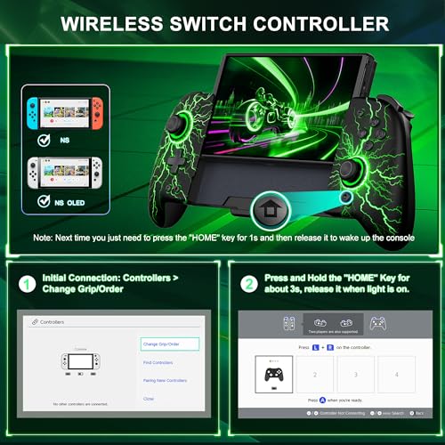 NealGamefy Switch Controllers,Wireless Switch Pro Controller for Nintendo Switch/OLED Controller,Upgrade Full-Size Ergonomic One Piece Handheld Controller with Programmable,TURBO,Vibration - color: Black-lightning